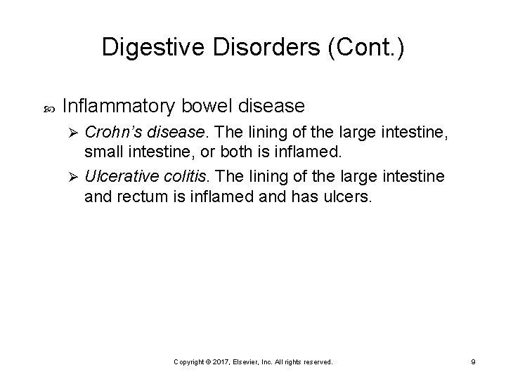 Digestive Disorders (Cont. ) Inflammatory bowel disease Crohn’s disease. The lining of the large