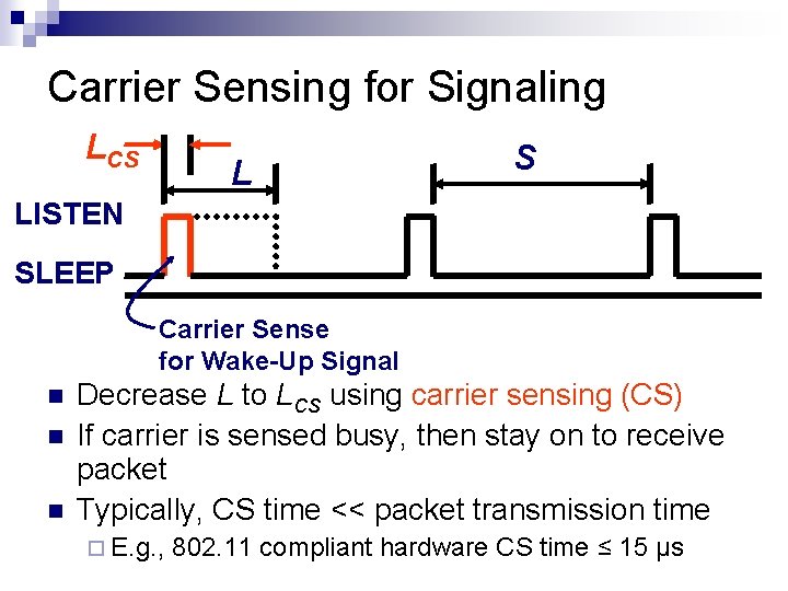 Carrier Sensing for Signaling LCS L S LISTEN SLEEP Carrier Sense for Wake-Up Signal