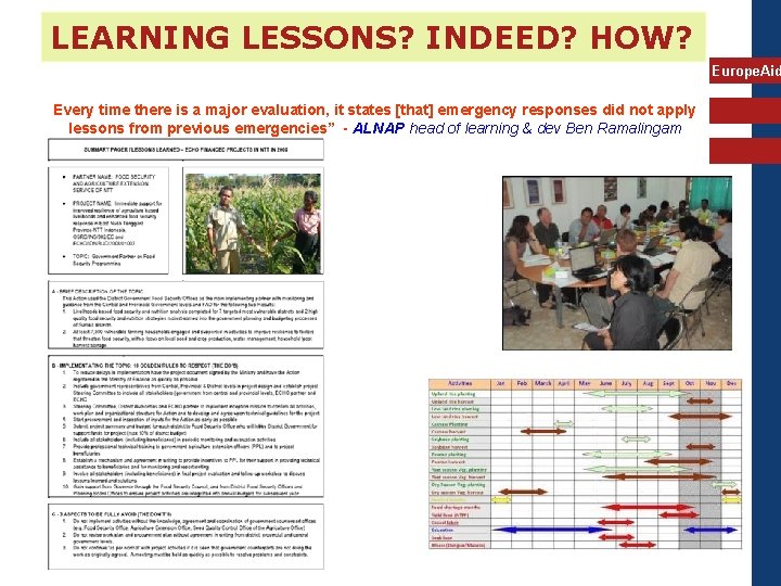 LEARNING LESSONS? INDEED? HOW? Europe. Aid Every time there is a major evaluation, it