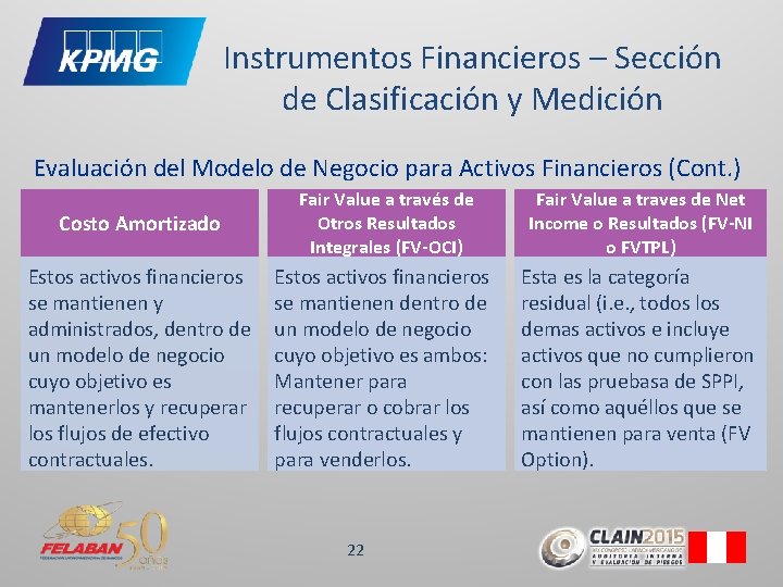 Instrumentos Financieros – Sección de Clasificación y Medición Evaluación del Modelo de Negocio para