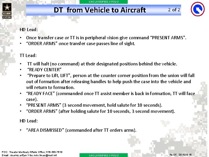 UNCLASSIFIED // FOUO DT from Vehicle to Aircraft 2 of 2 HD Lead: •