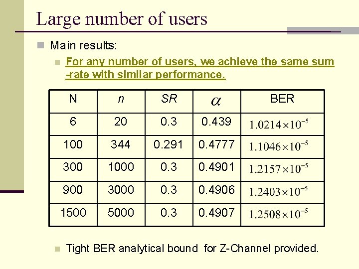 Large number of users n Main results: n For any number of users, we