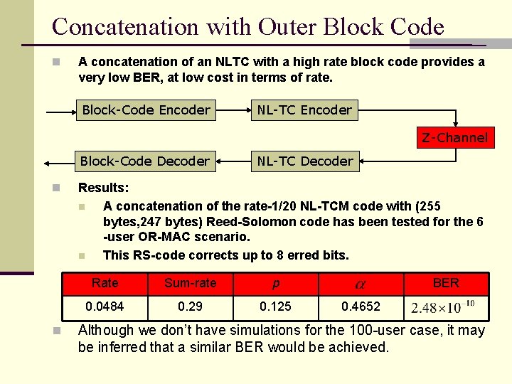 Concatenation with Outer Block Code n A concatenation of an NLTC with a high