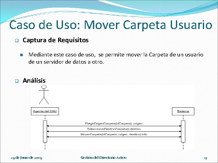Caso de Uso: Mover Carpeta Usuario q Captura de Requisitos n q Mediante este