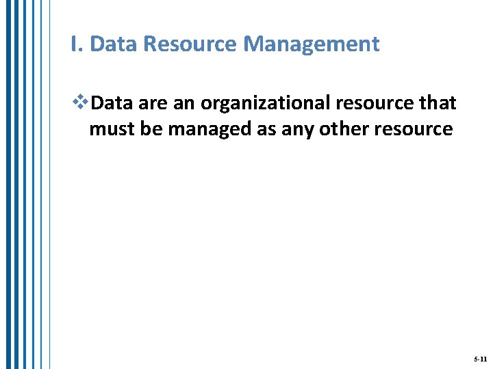 I. Data Resource Management v. Data are an organizational resource that must be managed