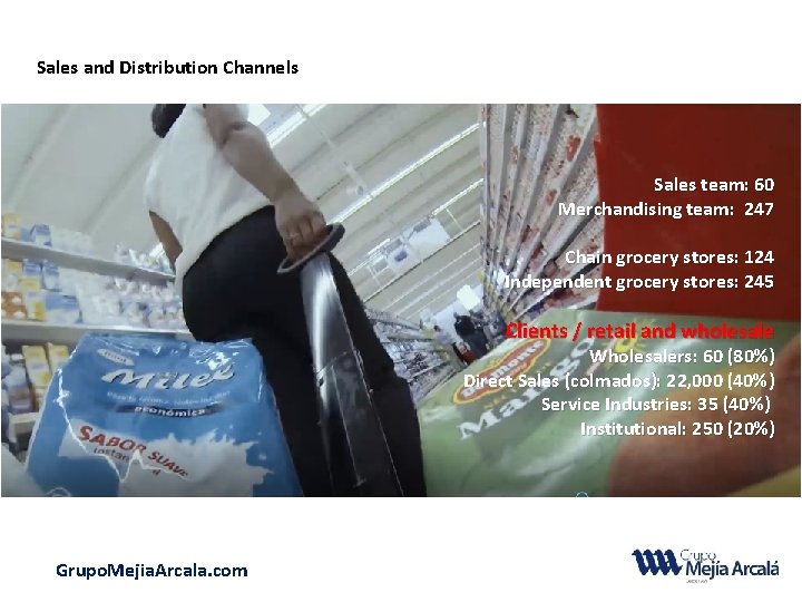 Sales and Distribution Channels Sales team: 60 Merchandising team: 247 Chain grocery stores: 124