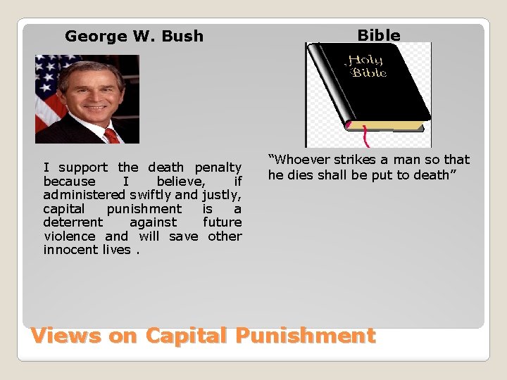 George W. Bush I support the death penalty because I believe, if administered swiftly