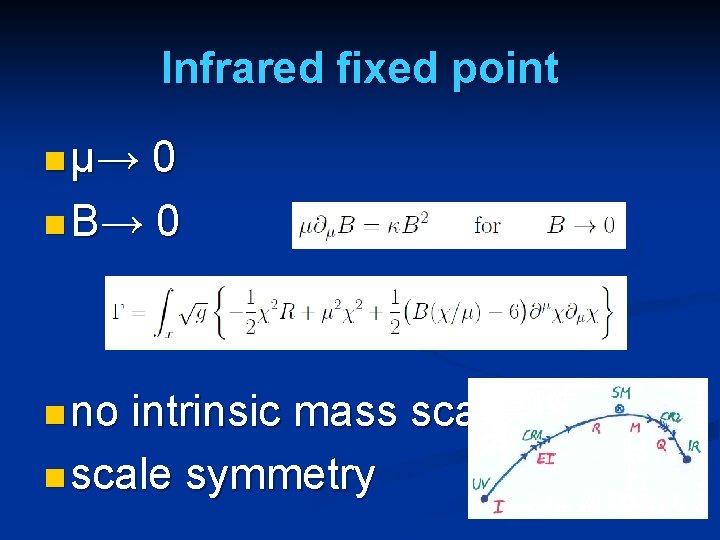 Infrared fixed point n μ→ 0 n B→ 0 n no intrinsic mass scale