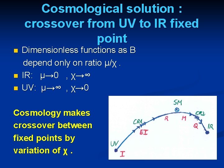 Cosmological solution : crossover from UV to IR fixed point n n n Dimensionless
