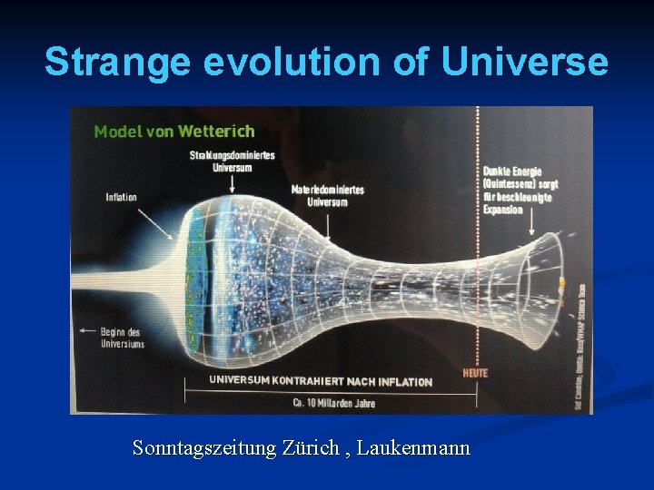 Strange evolution of Universe Sonntagszeitung Zürich , Laukenmann 