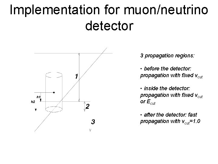 Implementation for muon/neutrino detector 3 propagation regions: • before the detector: propagation with fixed Implementation for muon/neutrino detector 3 propagation regions: • before the detector: propagation with fixed