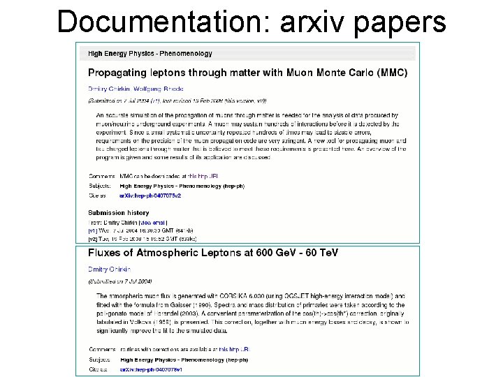 Documentation: arxiv papers Documentation: arxiv papers