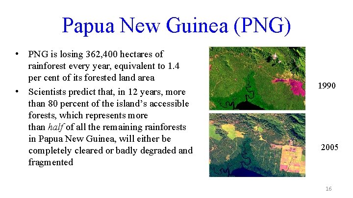 Papua New Guinea (PNG) • PNG is losing 362, 400 hectares of rainforest every