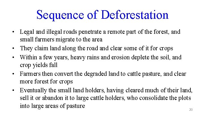 Sequence of Deforestation • Legal and illegal roads penetrate a remote part of the