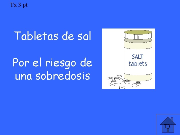 Tx 3 pt Tabletas de sal Por el riesgo de una sobredosis T 3