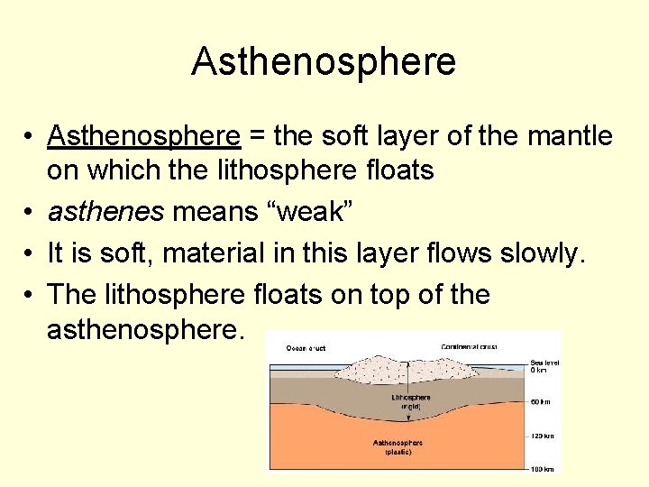 Asthenosphere • Asthenosphere = the soft layer of the mantle on which the lithosphere
