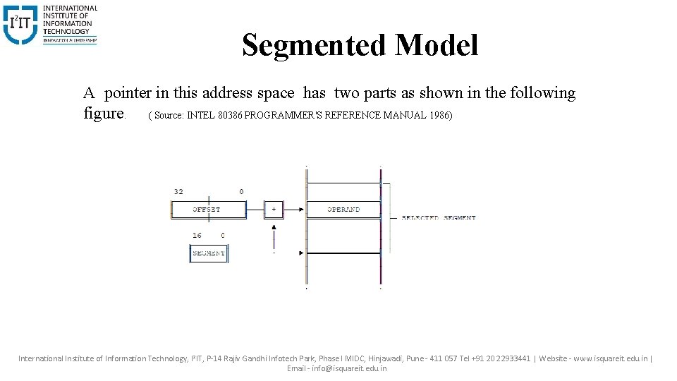 Segmented Model A pointer in this address space has two parts as shown in
