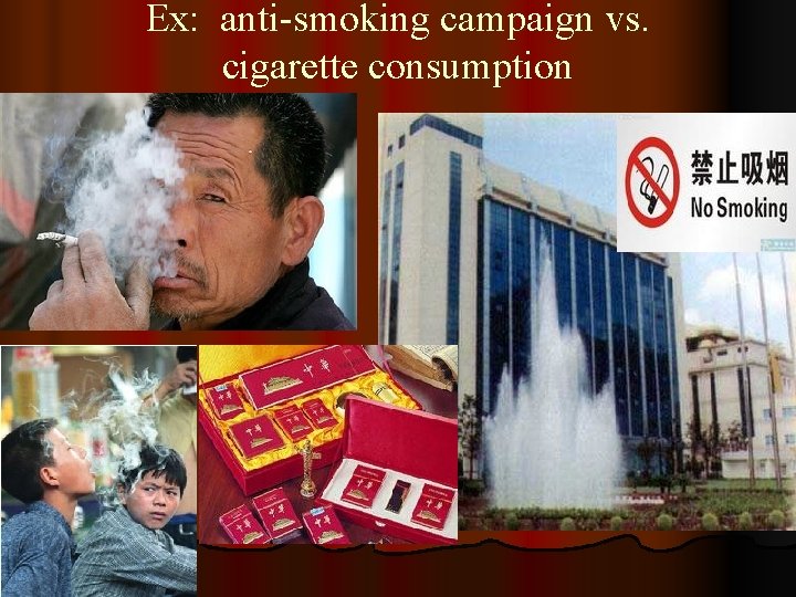 Ex: anti-smoking campaign vs. cigarette consumption 