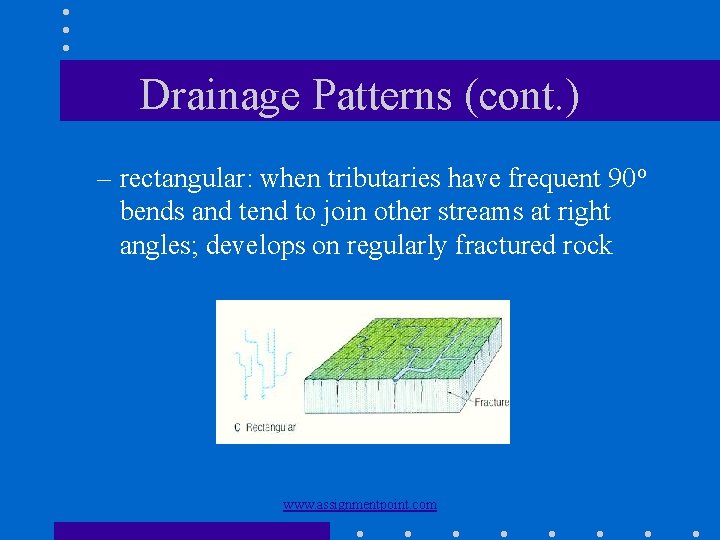 Drainage Patterns (cont. ) – rectangular: when tributaries have frequent 90 o bends and