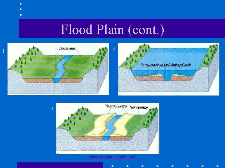 Flood Plain (cont. ) Flood Plains 1 2 Sediment deposited during floods 3 Natural