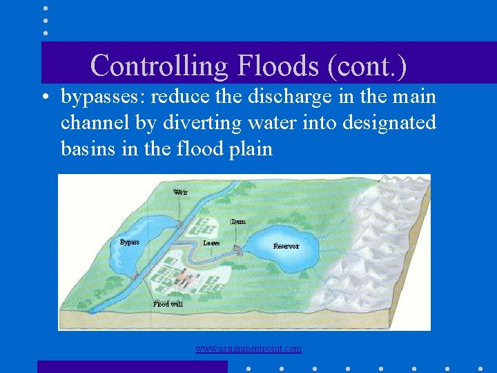 Controlling Floods (cont. ) • bypasses: reduce the discharge in the main channel by