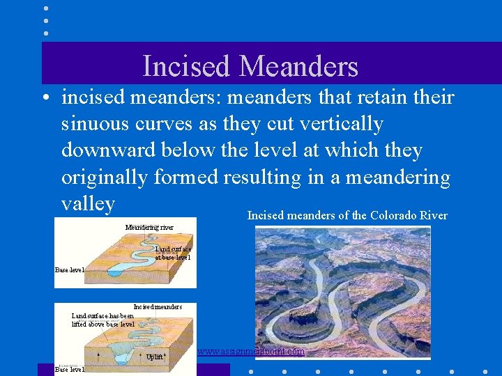 Incised Meanders • incised meanders: meanders that retain their sinuous curves as they cut