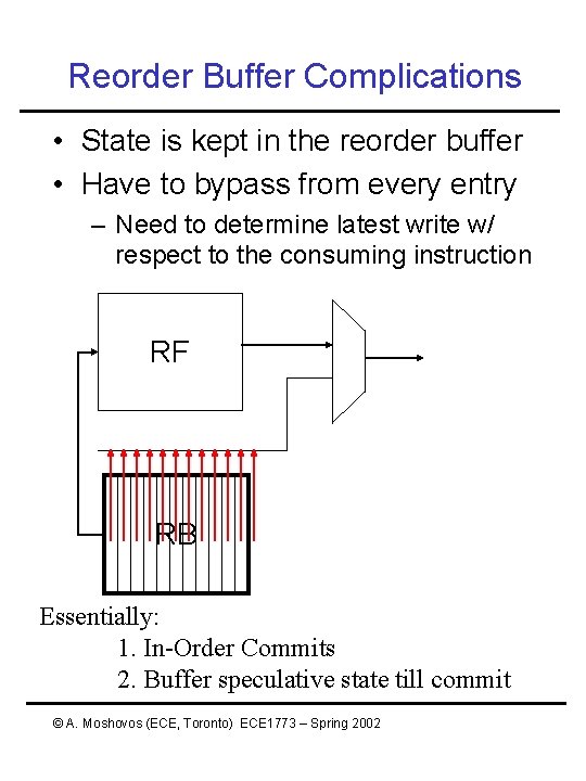 Reorder Buffer Complications • State is kept in the reorder buffer • Have to Reorder Buffer Complications • State is kept in the reorder buffer • Have to