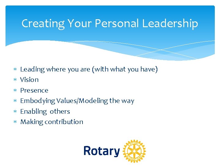 Creating Your Personal Leadership Leading where you are (with what you have) Vision Presence Creating Your Personal Leadership Leading where you are (with what you have) Vision Presence