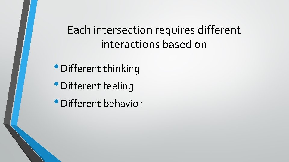 Each intersection requires different interactions based on • Different thinking • Different feeling •