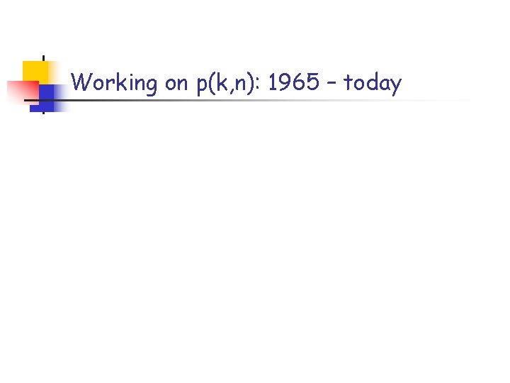 Working on p(k, n): 1965 – today 