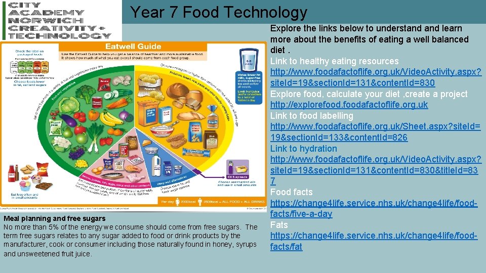 Year 7 Food Technology KS 3 Food Technology Knowledge Planner Meal planning and free