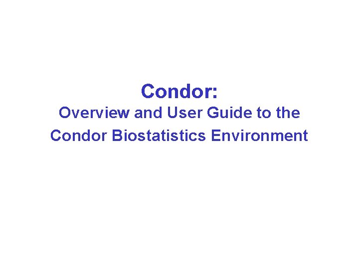 Condor: Overview and User Guide to the Condor Biostatistics Environment 