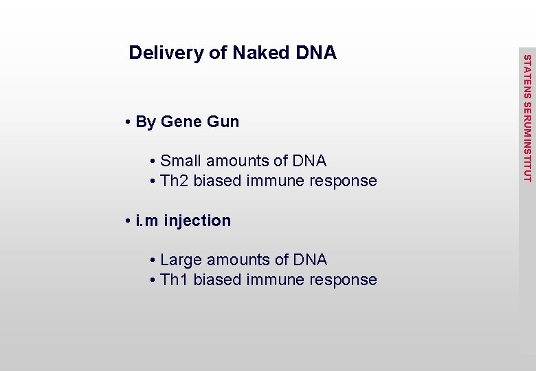  • By Gene Gun • Small amounts of DNA • Th 2 biased