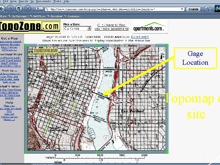 Gage Location Topomap o site 12 