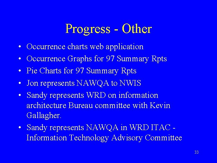 Progress - Other • • • Occurrence charts web application Occurrence Graphs for 97 Progress - Other • • • Occurrence charts web application Occurrence Graphs for 97