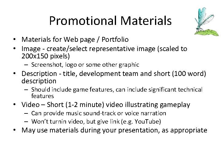 Promotional Materials • Materials for Web page / Portfolio • Image - create/select representative Promotional Materials • Materials for Web page / Portfolio • Image - create/select representative