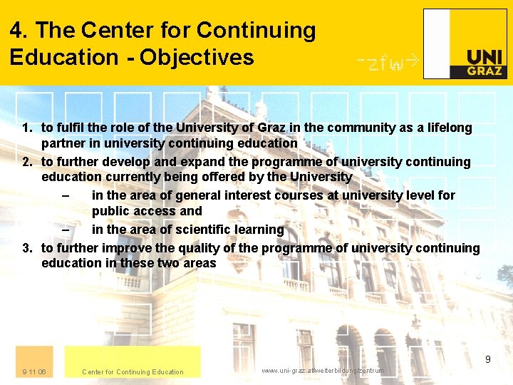 4. The Center for Continuing Education - Objectives 1. to fulfil the role of