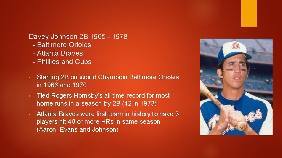 Davey Johnson 2 B 1965 - 1978 - Baltimore Orioles - Atlanta Braves -