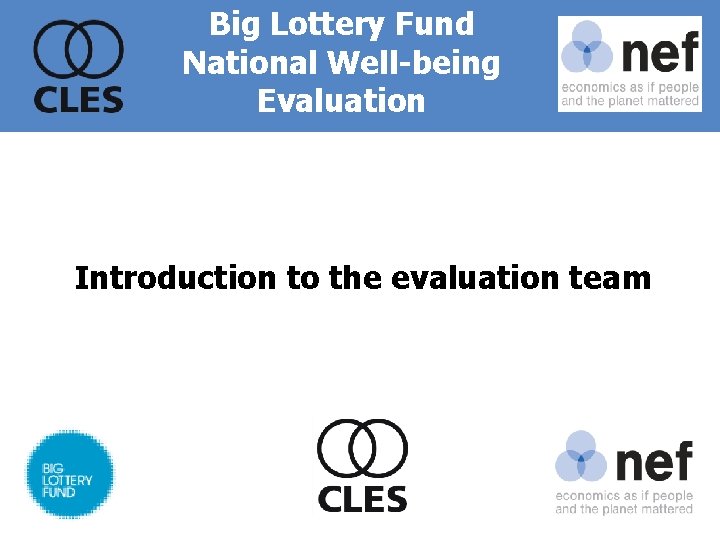 Big Lottery Fund National Well-being Evaluation Introduction to the evaluation team 