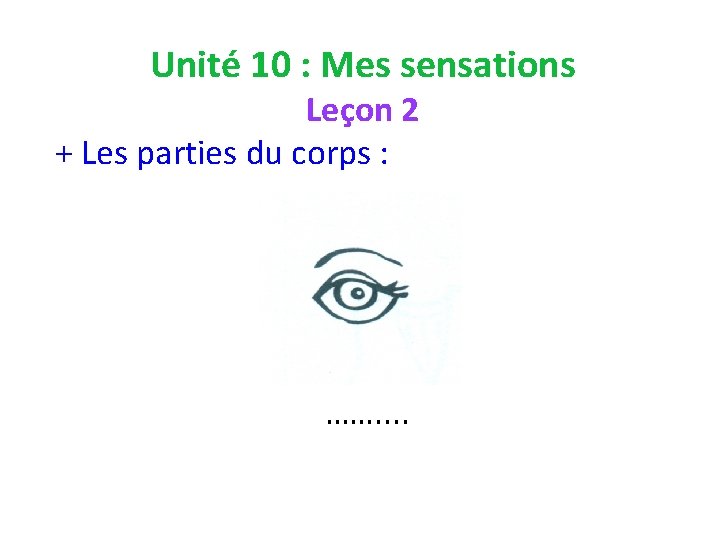 Unité 10 : Mes sensations Leçon 2 + Les parties du corps : …….