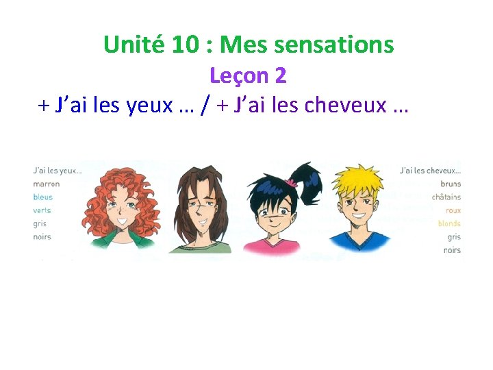 Unité 10 : Mes sensations Leçon 2 + J’ai les yeux … / +