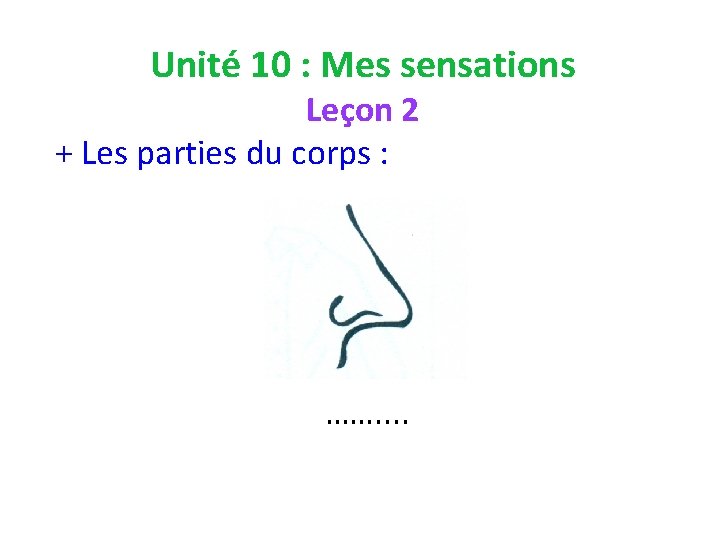 Unité 10 : Mes sensations Leçon 2 + Les parties du corps : …….