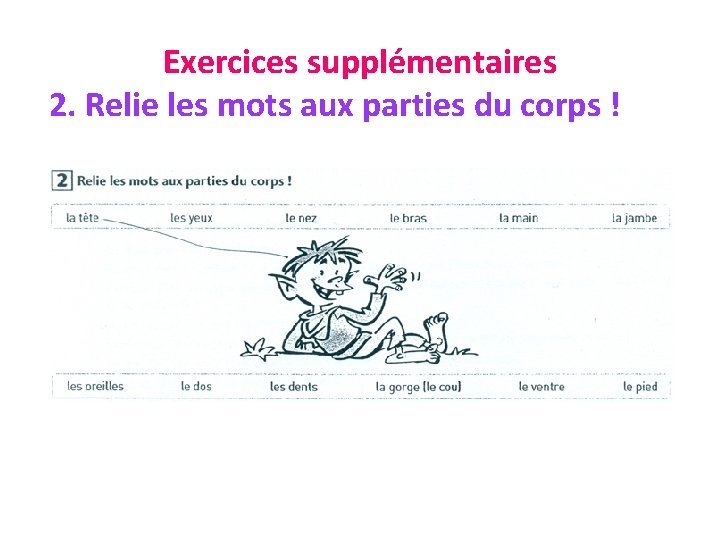 Exercices supplémentaires 2. Relie les mots aux parties du corps ! 