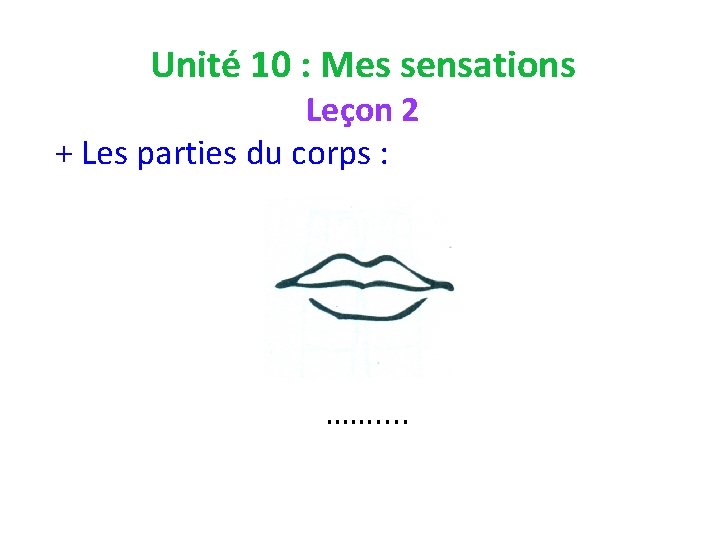 Unité 10 : Mes sensations Leçon 2 + Les parties du corps : …….