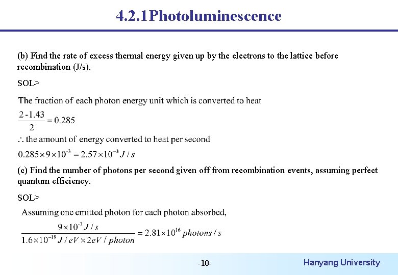 4. 2. 1 Photoluminescence (b) Find the rate of excess thermal energy given up