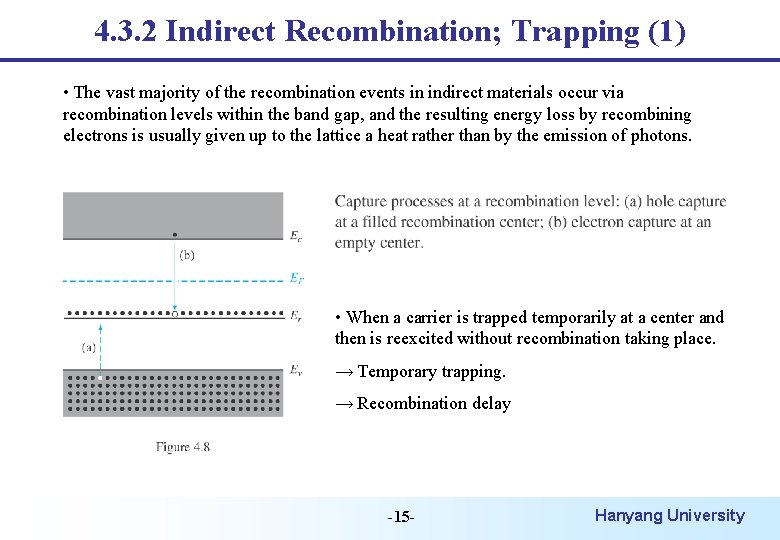 4. 3. 2 Indirect Recombination; Trapping (1) • The vast majority of the recombination