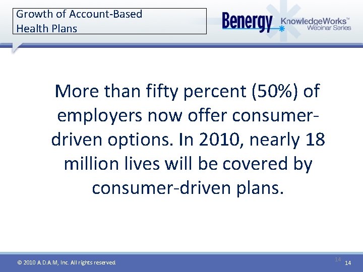 Growth of Account-Based Health Plans More than fifty percent (50%) of employers now offer