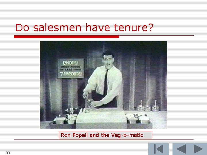 Do salesmen have tenure? Ron Popeil and the Veg-o-matic 33 