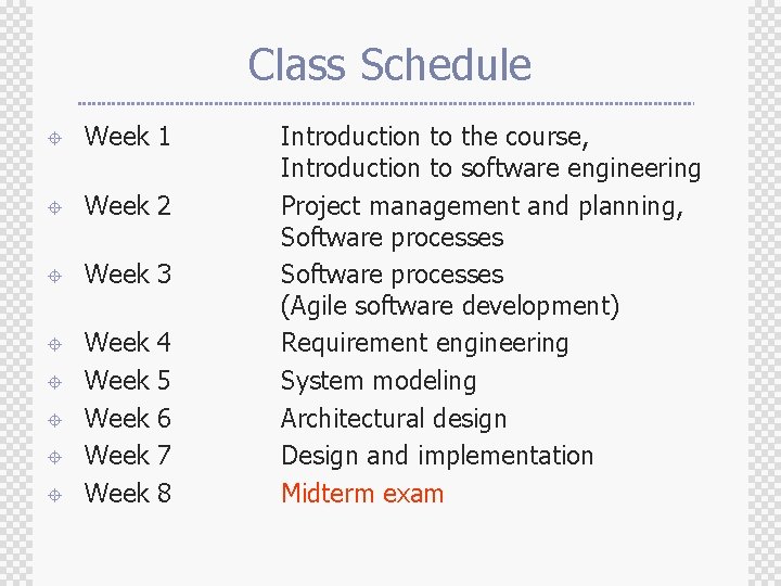 Class Schedule ± Week 1 ± Week 2 ± Week 3 ± Week Week