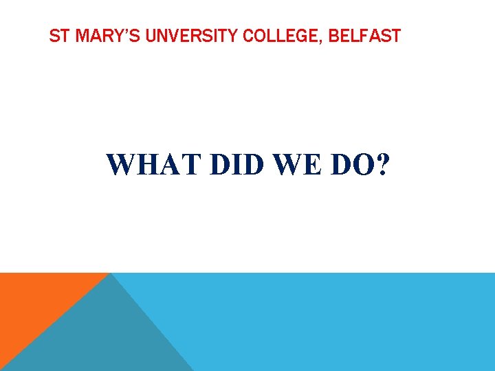 ST MARY’S UNVERSITY COLLEGE, BELFAST WHAT DID WE DO? 